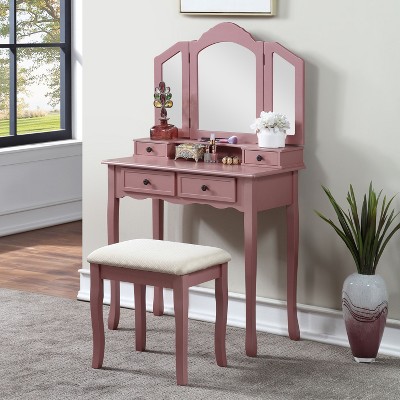 Sanlo Wood Dressing Make Up Dressing Table and Chair Set, Rose Gold