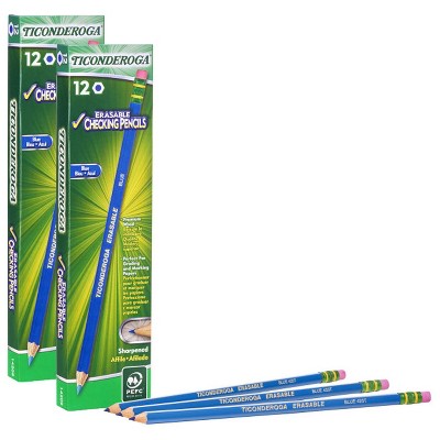 Ticonderoga® Erasable Colored Pencils™, Blue, 12 Per Pack, 2 Packs