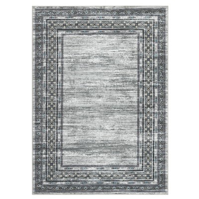 Indoor Modern Bordered Non Slip Throw Carpet Low Pile Machine Washable Area Rug