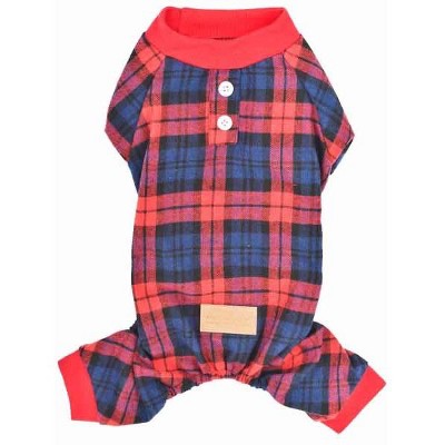 Parisian Pet 'Scottish Pajama' for Dogs & Cats, Cozy Pet Pajama Set, Red/Blue Plaid