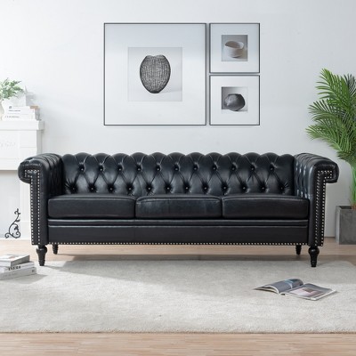 Upholstered 3 Seat/1 Seat Sofa Couches with Nailhead Accents, Scrolled Armrests, and Turned Legs-ModernLuxe