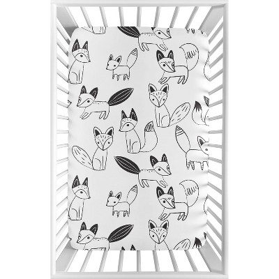 Sweet Jojo Designs Boy or Girl Gender Neutral Unisex Baby Fitted Mini Crib Sheet Fox Black and White