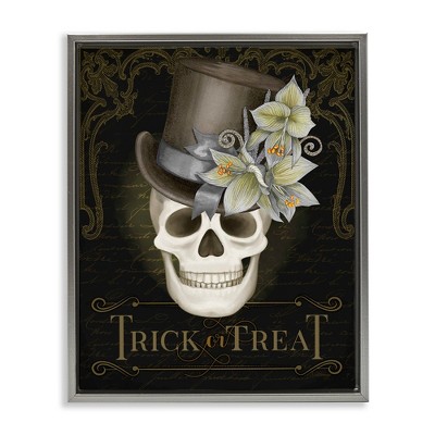 Stupell Industries Trick Or Treat Skeleton Skull Floating Frame Canvas Art