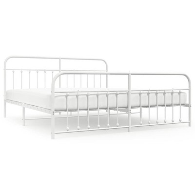 vidaXL White King Metal Bed Frame with Headboard & Slats, No Mattress, Easy Assembly