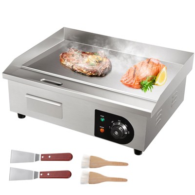 VEVOR Commercial Electric Griddle, 21", 1600W Countertop Flat Top Grill, Stainless Steel Teppanyaki Grill with Non Stick Iron Cooking Plate, 122-572℉