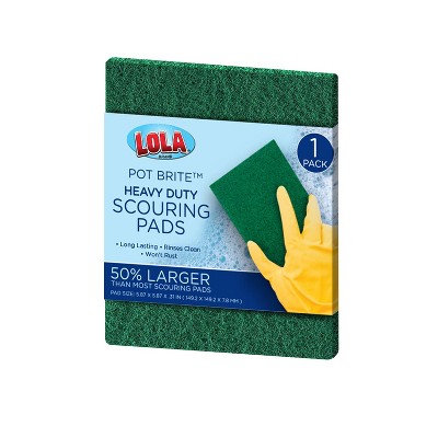 LOLA Green Heavy Duty Jumbo Scouring Fiber Pads, 6" x 6", Non Scratch, Non-Woven Scrubber, Stay Fresh & Remove Grease Baked On Foods - 1 Pack