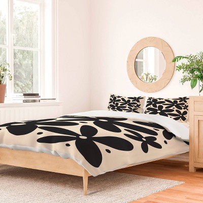 Deny Designs Angela Minca Abstract Monochrome Daisies Duvet Cover and Pillow Sham Set Beige