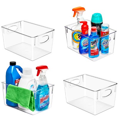 Sorbus Medium Clear Plastic Storage Bins, Clear Organizer Bins with Handle for Cleaning Supplies, Under Sink, Bathroom Organizers and Storage