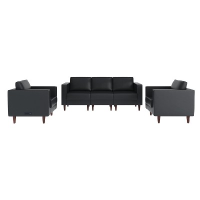 Flash Furniture HERCULES Artemis 3 Piece Upholstered Reception Set, 8 AC Outlets/4 USB/4 USB-C Ports and Wood Walnut Legs with Adjustable Floor Glides