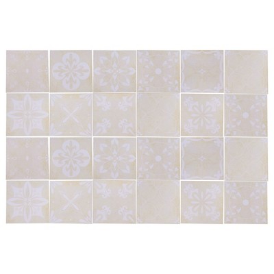 Unique Bargains PVC Tile Stickers 3.94"x3.94" Khaki White 24 Pcs