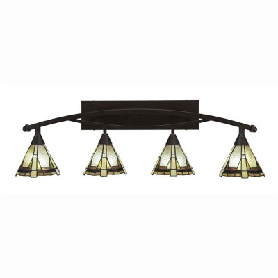 Toltec Lighting Bow 4 - Light Vanity in  Bronze with 7" Zion Art Glass Shade