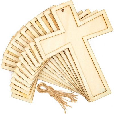 Bright Creations 12 Pack Unfinished Wooden Cross with Jute String, Small Wooden Crosses for Crafts and DIY Projects, 3.8 x 5 Inches
