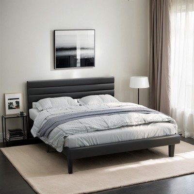 Karl Home Full Size Platform Upholstered Bed Frame with Soft Adjustable Headboard Black