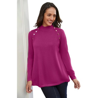 Jessica London Gold Button Mockneck Sweater