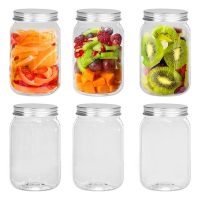 16 oz Plastic Mason Jars, 6 Pack