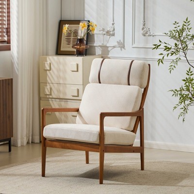 Mid Century Modern Accent Armchair with Solid Wood Frame,High Back Lounge Chair with Cushion,Upholstered Lounge Chair for Living Room-Koiai