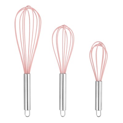 Unique Bargains Stainless Steel Silicone Non-Stick Coated Heat-Resistant Whisk 3 Pcs