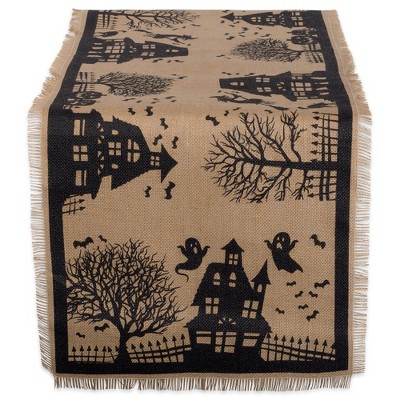 Design Imports Haunted House Burlap Table Runner 14X113