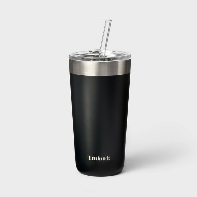 20oz Stainless Steel Tumbler with Straw Black - Embark™: BPA-Free, Portable Drinkware