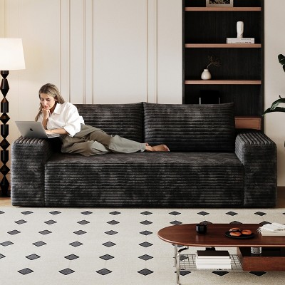 71" Modern Upholstered Corduroy Sofa with Deep Seat, Comfortable Lounge Couch for Living Room, Bedroom, or Small Apartments-The Pop Home