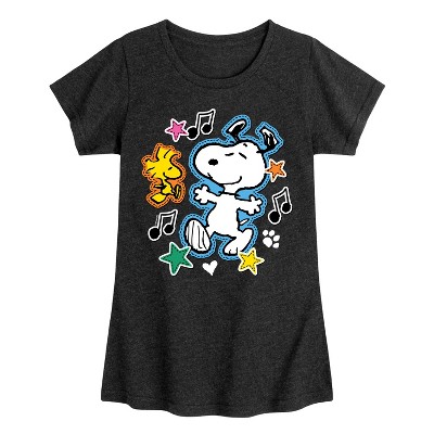Girls' - Peanuts - Snoopy Woodstock Patches Fitted Short Sleeve Graphic T-Shirt