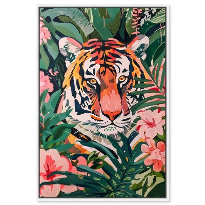 Art Remedy Tiger Hidden in Tropics Tropical Jungle Animals Wall Art Framed