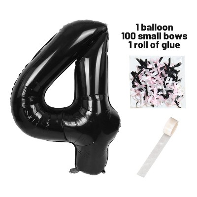 Aghana Digitals 40 Inch Black Aluminum Number Balloon with Bow Ribbon & Glue Point Set