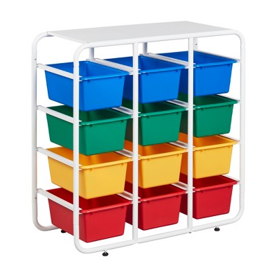 ECR4Kids 4-Tier Storage Rack with 12 Cubby Bins 4x3