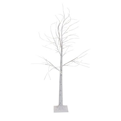 Season's Designs 4ft White Birch Branch Tree with Stand Indoor Christmas Decoration, Plastic Green with , Ground Freestanding, Plug-In