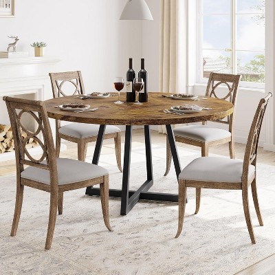Acekool 47" Round Dining Table - Industrial Style with Metal Base