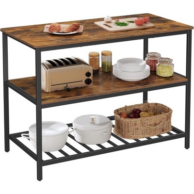 VASAGLE Kitchen Island with 3 Shelves, 47.2 Inches Kitchen Shelf with Large Worktop, Stable Steel Structure, Industrial, Easy to Assemble