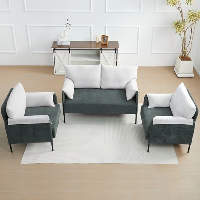 Modern 3-Piece Color Clash Back Armchair Sofa Set Loveseat and 2 Accent Chairs for Living Room Set