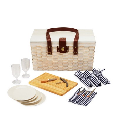 Twine Tahoe Outdoor Picnic Basket with Lid and Handle, Four Person Picnic Basket with Accessories Picnic Equipment 28-Piece Set