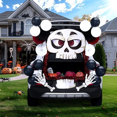 Joyfy Halloween Trunk or Treat Car Decorations Kit with Skeleton Design, Car Archway Garage Decoration with a Set of Skeleton Paper Board, Balloons