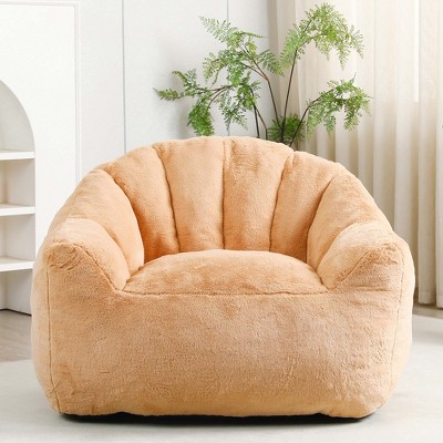 Angel Sar Faux Fur Brown Bean Bag Chairs for Adults with Armrests, Shell-Shaped Bean Bag Chairs for Kids with Stuffed High-Density Foam