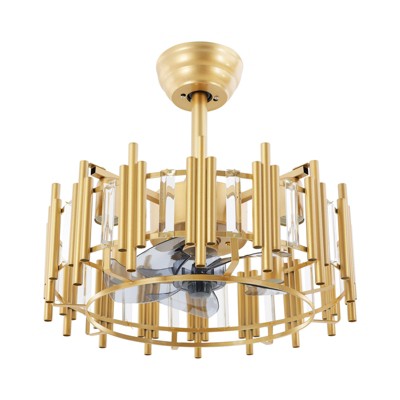YIYIBYUS 20" Matte Gold Modern Caged Ceiling Fan With Light Invisible Blades