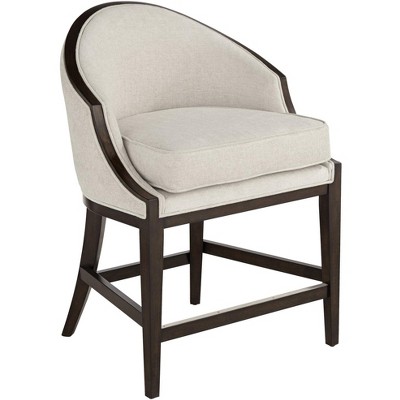 55 Downing Street Jasper Truffle Wood Bar Stool Brown 25" High Modern Oatmeal Fabric Cushion with Backrest Footrest for Kitchen Counter Height Island