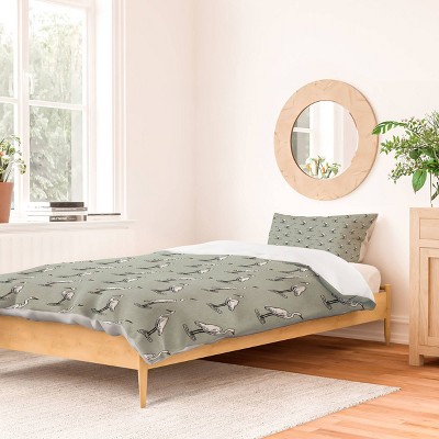Deny Designs Little Arrow Design Co Egrets on Light Sage Duvet and Sham Set