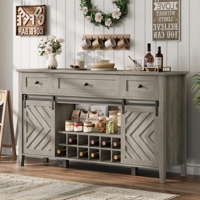 53.5'' Buffet Cabinet with Storage, 36'' Tall Wood Rustic Sideboard with 3 Drawer, Reversible Wine Rack and Adjustable Shelf