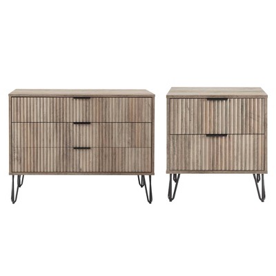 Manhattan Comfort Dumbo 2pc Modern 3 Drawer Dresser and 2 Drawer Nightstand Set