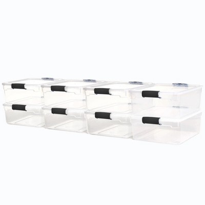 Homz 15.5 Qt Plastic Multipurpose Stackable Clear Storage Container Bins with Lid for Home or Office Organization, Gray Latch (8 Pack)