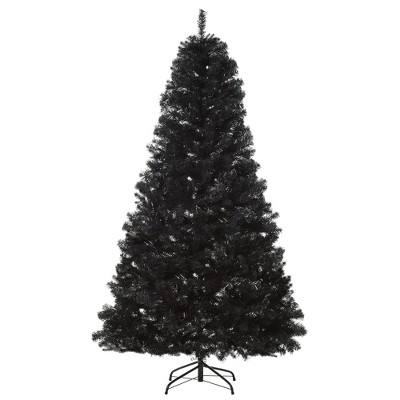 Soscooter 7ft Artificial Christmas Tree Unlit Douglas Fir with Realistic Branches and 1346 Tips, Black Halloween Style