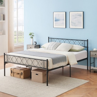 Garvee Queen Size Metal Bed Frame Platform Mattress Foundation with Headboard, Black
