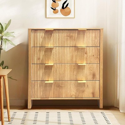 Acekool 4 Drawer Dresser, Fluted Bedroom Chest, Mid Century Modern Tall Organizer with Metal Handle, Storage for Bedroom, Living Room, Hallway