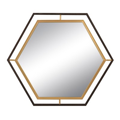 Storied Home Hexagon 2-Tone Metal Framed Wall Mirror, Black and Gold