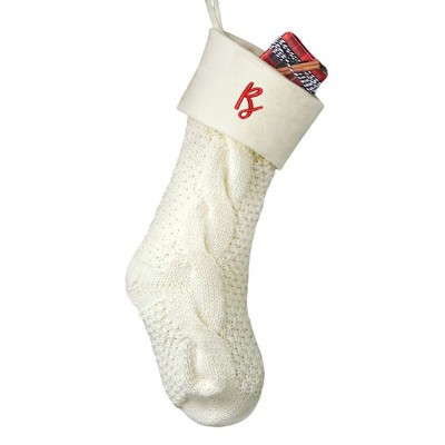Personalization Mall Cozy Cable Knit Embroidered Initial Stocking, Ivory