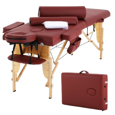 BestMassage Massage Bed Portable 2 Fold Massage Table with Towel Hanger Oil Pouch Half & Round Bolsters