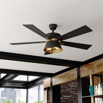 VAXCEL Scottsdale Black and Gold Mid-Century Modern 52-in. Ceiling Fan with LED Light Kit and Remote