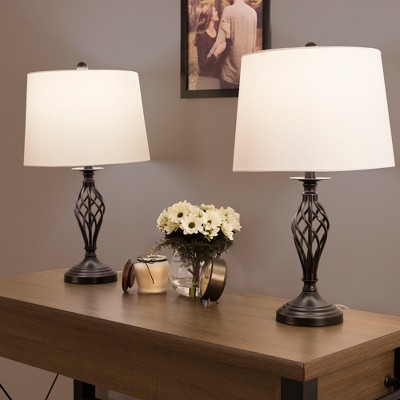 Hastings Home Set of 2 Oil-Rubbed Spiral Table Lamps with Shades