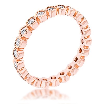 Slickblue Women's Clear CZ Round Bezel Eternity Ring, Rose Gold, Gold, or Silver Finish, Stackable Jewelry, Size 5-10